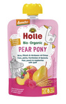 Pære pony tube mousse (pære - fersken - hindbær - spelt) uden tilsat sukker fra 8 måneder Demeter BIO 100 g - Holle