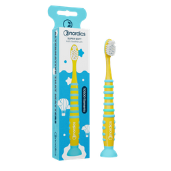 Børnetandbørste 10500 superblød gul og blå raket - Norden