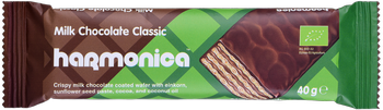 Mælke- og kakaocremevafler med mælkechokoladeovertræk bio 40 g