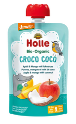 Kokos-krokodillemousse i tube (æble - mango - kokos) uden tilsat sukker fra 8 måneder Demeter BIO 100 g - Holle