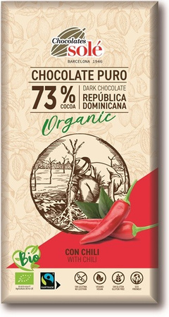 Bitter chokolade 73% kakao med chili BIO 100 g