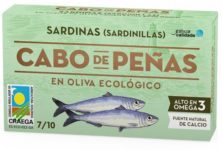 Minisardiner i økologisk olivenolie 85 g