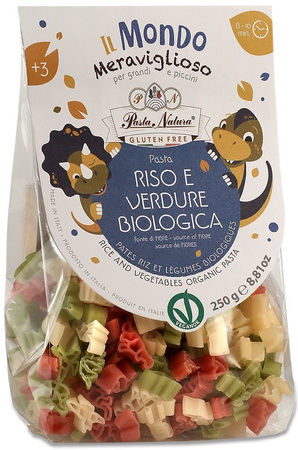 Glutenfri dinosaurpasta (ris tricolour) til børn bio 250 g - Pasta Natura