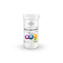 Vitamin B6 + B12 + folinsyre (18 mg + 600 mcg + 100 mcg) kosttilskud 120 kapsler - Soul-Farm