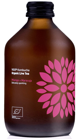 SÆT 8 x Kombucha mango + passionsfrugt bio 330 ml - vigo