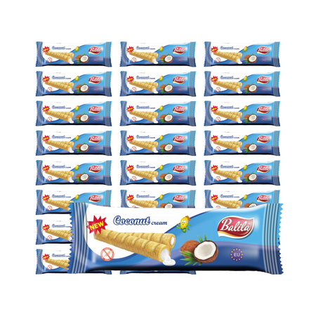 KIT 24 x Majsrør med kokosnøddesmag og flødefyld glutenfri 18 g - BALILA