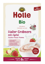 Jordbær- og æblemælkshavregrød uden tilsat sukker fra 6 måneder bio 250 g - Holle