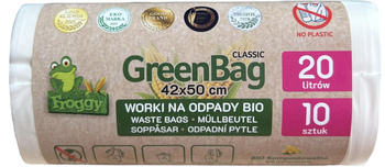 Sække til organisk og blandet affald (komposterbart og bionedbrydeligt) 20 l 10 stk - FROGGY (GREENBAG)