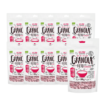 SÆT 10 x Keto granola med hindbær bio 200 g