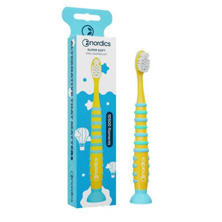 Børnetandbørste 10500 superblød gul og blå raket - Norden