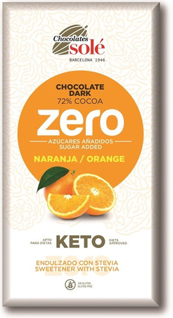 Bitter chokolade 72% kakao uden tilsat sukker med appelsin med stevia 100 g