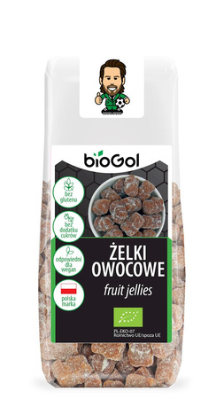 Frugtgelé uden gelatine, uden tilsat sukker æble - jordbær, glutenfri Bio 90 g - Biogol