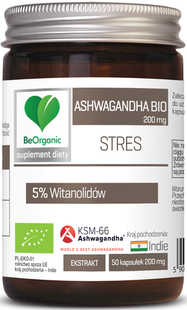 Ashwagandha-ekstrakt bio-kosttilskud 50 kapsler (200 mg) - BeOrganic