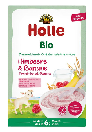 Glutenfri hindbær-banan-mælke-risgrød fra 6 måneder BIO 200 g - Holle