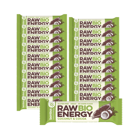 SÆT 20 x RAW ENERGY BIO kokos-kakao glutenfri bar BIO 50 g