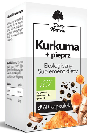 Gurkemeje og peber bio-kosttilskud 60 kapsler (555 mg) - Dar Natury