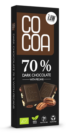 Mørk chokolade 70% med pekannødder bio 40 g - COCOA
