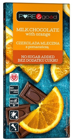Mælkechokolade med appelsin uden tilsat sukker 75 g - Pure&amp;Good