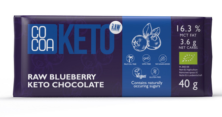 Keto-chokolade med bær og mct-olie uden tilsat sukker BIO 40 g - Kakao