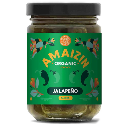 Grønne jalapeno-pebre i skiver i marinade bio 170 g (60 g) - AMAIZIN