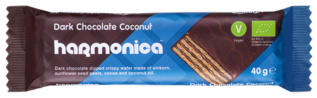 Vegansk vaffel med kakao og kokosnøddecreme i chokoladeovertræk BIO 40 g - Harmonica
