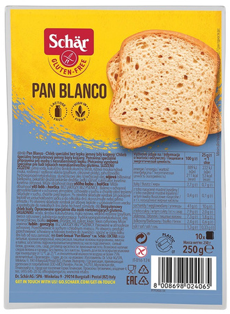 SÆT 8 x Pan blanco - glutenfrit hvidt brød 250 g Schar