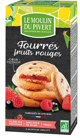 Kiks med fyld af rød frugt bio 175 g - Le Moulin du Pivert
