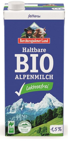 Laktosereduceret sødmælk (min. 1,5 % fedt) bio 1 l - berchtesgadener land