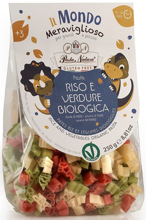 Glutenfri dinosaurpasta (ris tricolour) til børn bio 250 g - Pasta Natura