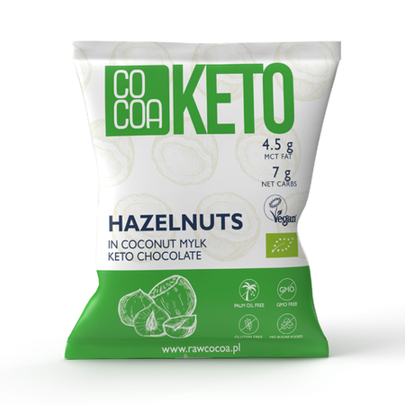 Hasselnødder i keto-chokolade med mct-olie uden tilsat sukker bio 70 g - Kakao