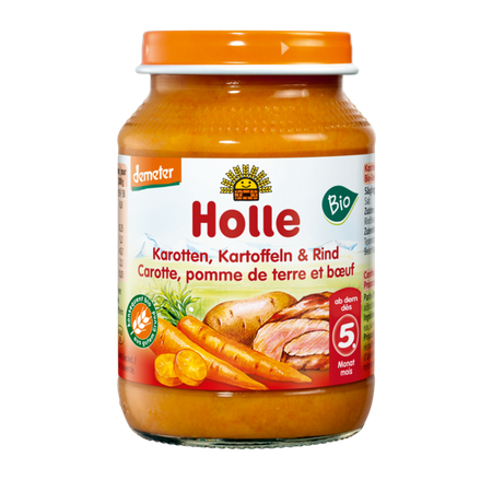 Gulerod - kartoffel - oksekød aftensmad glutenfri fra 5 måneder Demeter BIO 190 g (krukke) - Holle