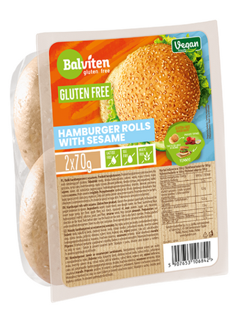 Glutenfri hamburgerboller med sesam (2 stk.) 140 g – Balviten