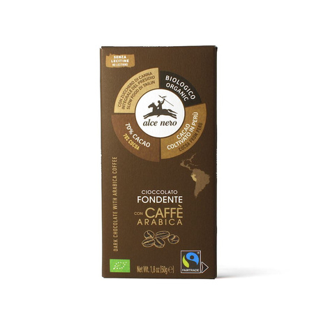 Fair Trade glutenfri bitter chokolade med kaffe bio 50 g - ALCE NERO