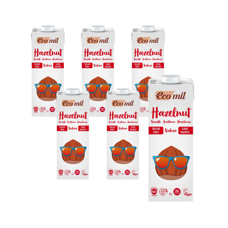 SÆT 6 x Glutenfri sukkerfri hasselnøddedrik bio 1 l