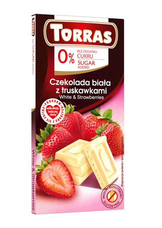 Glutenfri hvid chokolade med jordbær uden tilsat sukker 75 g - Torras