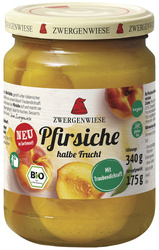 Halve ferskner i lys sirup glutenfri bio 340 g (175 g) (glas) - ZWERGENWIESE