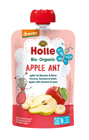 Æble-myre-rørmousse (æble - banan - pære) uden tilsat sukker fra 6 måneder Demeter BIO 100 g - Holle
