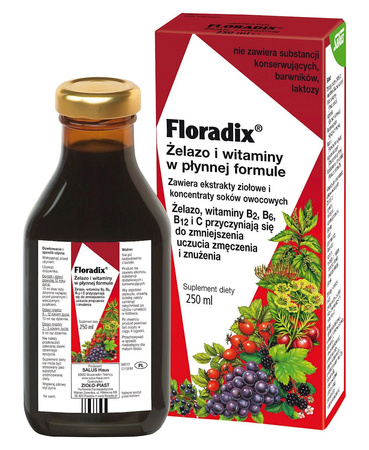 Jern + B-vitaminer, C-vitamin flydende kosttilskud 250 ml - Salus (Floradix)