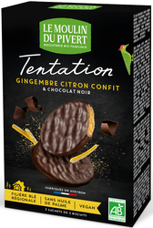 Ingefær- og citronkiks i mørk chokolade bio 130 g - Le Moulin du Pivert