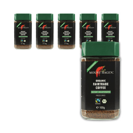 SÆT med 6 x koffeinfri Arabica/Robusta Fair Trade instant kaffe Bio 100 g - Mount Hagen