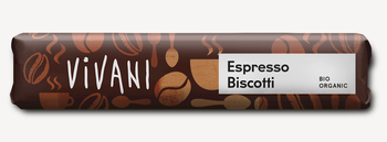 Bar med mælke- og kaffefyld og kiks i espressomælkechokoladeovertræk BIO 40 g - Vivani