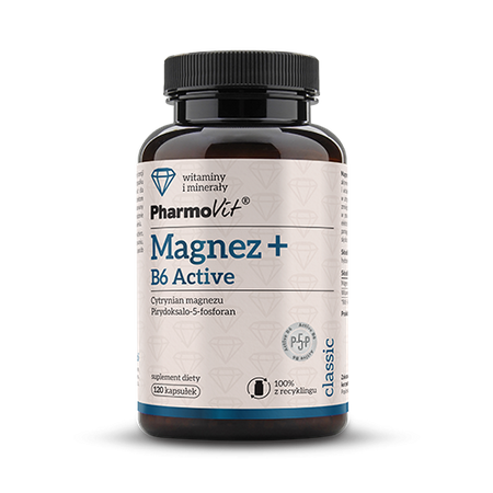 Magnesium med vitamin B6 Activ glutenfrit kosttilskud 120 kapsler 81,37 g - Pharmovit 