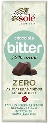Bitter chokolade 72% kakao uden tilsat sukker med stevia 25 g