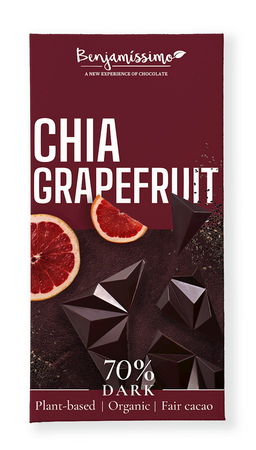 Chia bitter chokolade - grapefrugt glutenfri bio 60 g - BENJAMISSIMO