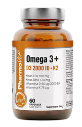 Omega 3 + D3-vitamin + K2 glutenfrit kosttilskud 60 kapsler - Pharmovit (Clean Label)