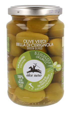 Grønne oliven bella di cerignola med sten i saltlage bio 350 g (180 g)