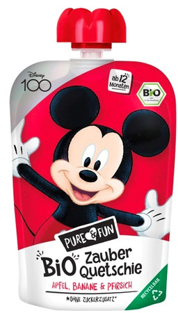 Æble-banan-ferskenpuré BIO 100 g Mickey Mouse - PURE&amp;FUN