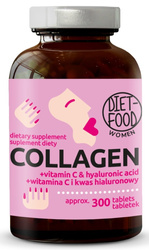 Kollagen med hyaluronsyre og C-vitamin kosttilskud 300 tabletter - Diet-food