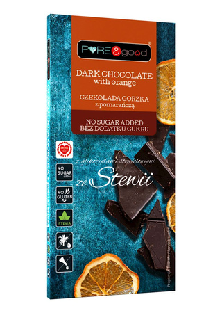 Orange bitter chokolade med stevia uden tilsat sukker glutenfri 125 g - Pure&amp;Good