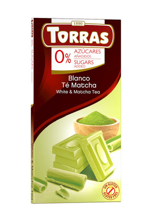SÆT 12 x Hvid chokolade med matcha-te uden tilsat sukker, glutenfri 75 g - Torras